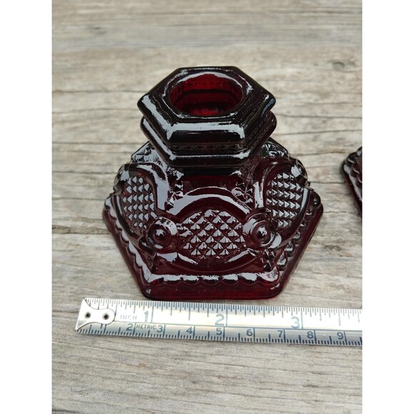 2 Vintage Avon 1876 Cape Cod Collection Ruby Red Glass Candlestick Holders - Picture 10 of 10